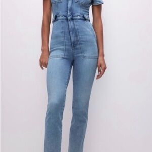 Good American Light Blue Denim Overalls